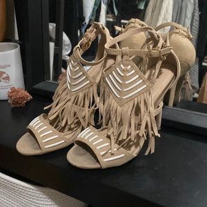 Boho suede fringe strappy stilettos